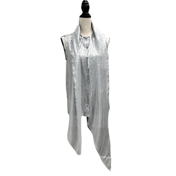 MARC JACOBS FOR BERGDORF GOODMAN SILVER SILK LAMÉ TOP - Picture 8 of 16